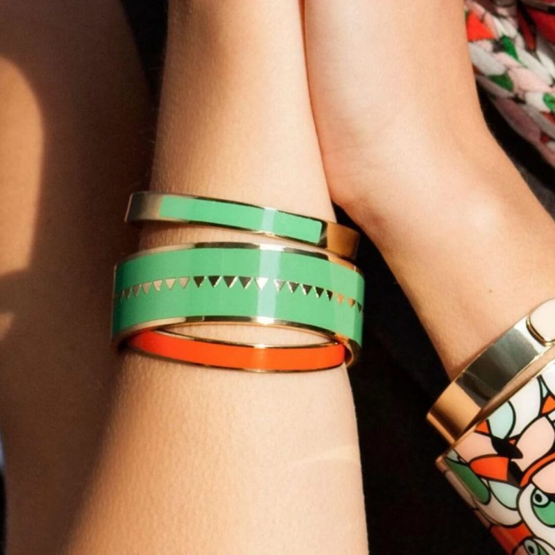 Bangle Up Paris Bollystud Bracelet Jungle Green OuiPlease French Online Shop woman wearing bracelets